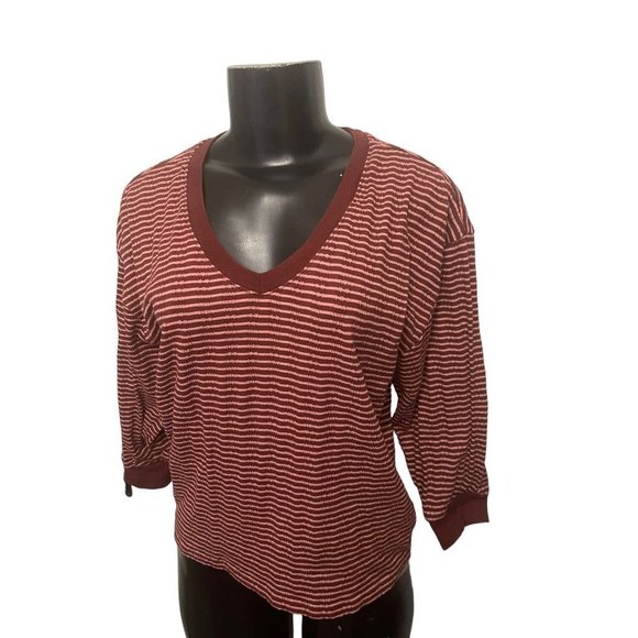 Small Anthropologie Striped V-Neck 3/4 Sleeve Womens Top - Picture 3 of 9
